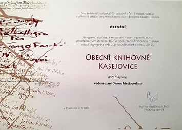 Ocenění pro kasejovickou knihovnu